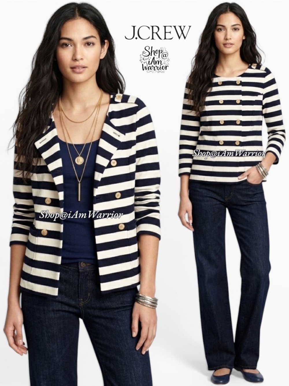 J.Crew navy/cream striped sailor double breasted knit jacket *shop@iamwarrior